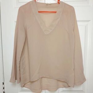 Japna Womens Size Medium Beige Hi-Lo Chiffon Blouse